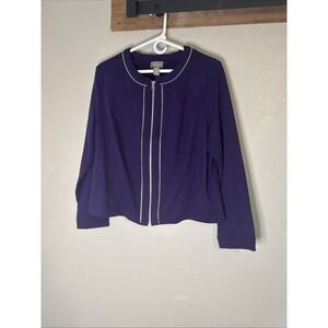 Chicos Full Zip Jacket Purple With White Stripes Long Sleeve Size 2 (L/12-14)